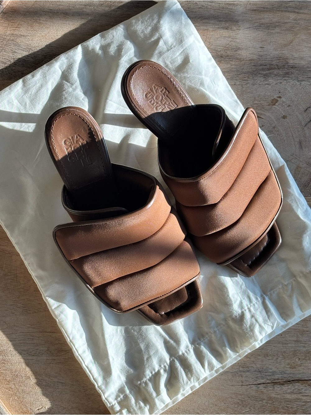 Gia Borghini Tan Quilted Slide Sandals